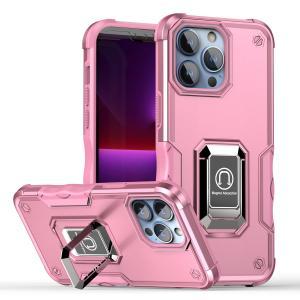 For iPhone 15 OPTIMUM Magnetic Ring Stand Hybrid Case Cover - Pink