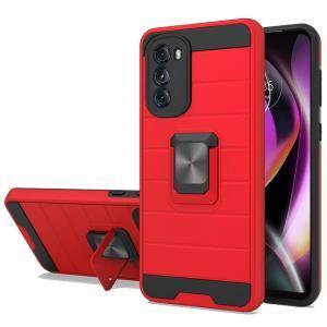 For Moto G 5G 2022 Prime Magnetic Ring Stand Hybrid Case Cover - Red
