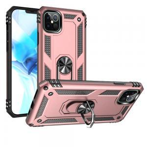 For iPhone 12/12 Pro Ring Magnetic Kickstand Hybrid Case Cover - Rose Gold