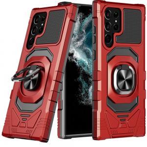 For Samsung S23 Robotic Hybrid with Magnetic Ring Stand Case Cover - Red