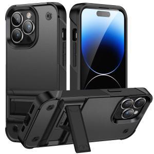 For iPhone 12 & iPhone 12 Pro Thunder Kickstand Hybrid Case Cover - Bla