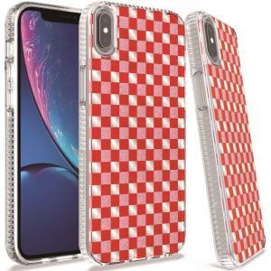 For Apple iPhone XR Trendy Fashion Design Hybrid Case Cover - Red Squares