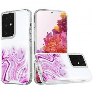 Vogue Epoxy Glitter Stripes For Samsung Galaxy S21 Ultra/S30 Ultra - Pink/G
