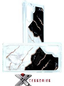 Reflective Hybrid Defender Case for  Samsung Note 10 - Black/White Marble