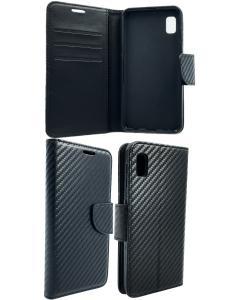 Wallet Flip Case For Samsung A10e - Carbon Fiber Black