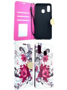Wallet Flip Case For Samsung A20 - Rose Pink Flower
